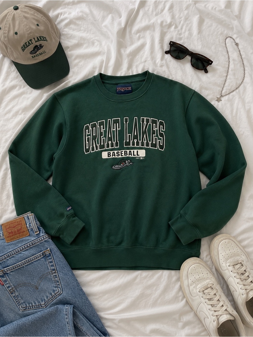 Jansport Forest Green 'Great Lakes Baseball' Crewneck Sweatshirt